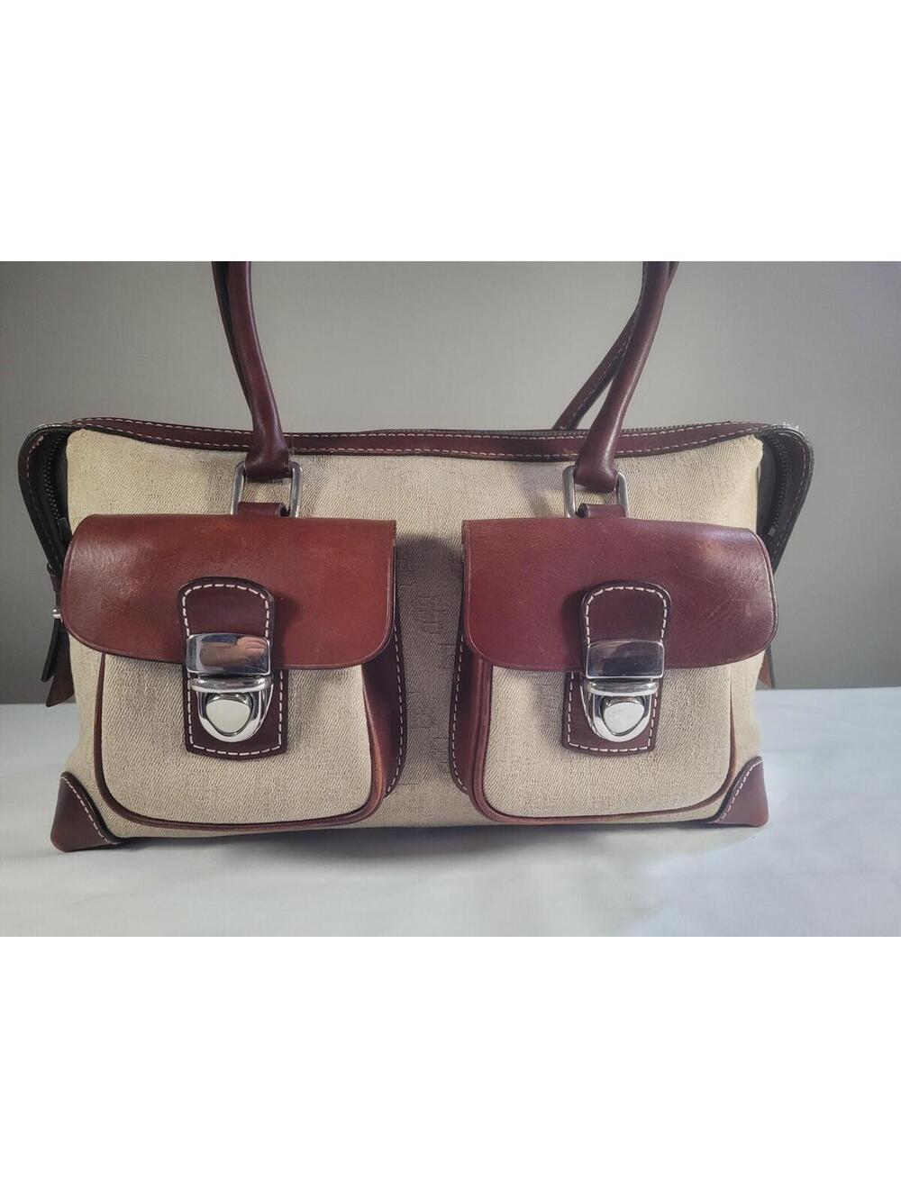 DOONEY & BOURKE Cream Leather DOUBLE Brown Leather POCKET Satchel